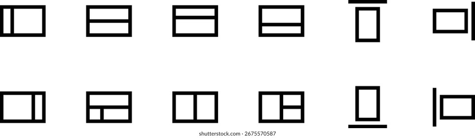 Minimal Layout Icons Set for Web Design, UI UX Interfaces, and Grid Structure in Modern Editable Vector Style on White Background