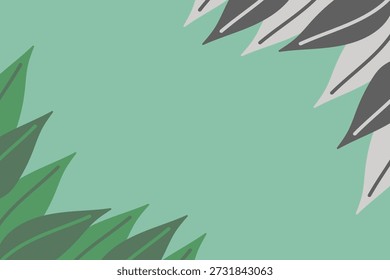 Minimal leaf cluster double-corner botanical border background. Muted palette with a static, organic composition. Ideal for digital use: desktop wallpaper, presentation background, virtual meeting background, and webinar backdrop. Also suitable for print.