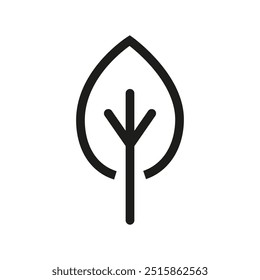 Ícone de folha mínimo. Símbolo de árvore preta. Forma do vetor da natureza. Design ecológico simples.