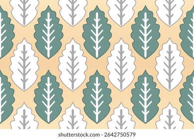 Minimal leaf seamless pattern.Soft peach beige background.Scandinavian nature-inspired design.Flat style leaf illustration.Eco-friendly packaging design.Clean and simple motif.Ideal for textile prints