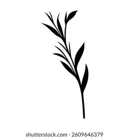 "Minimal Leaf Silhouette Vector – Elegant Botanical Plant Stem Illustration in Black"
