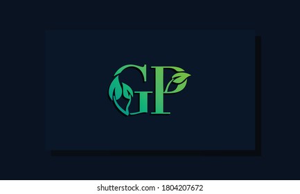 Minimal leaf style Initial GP logo. This logo incorporate with leaf and two letter in the creative way. It will be suitable for ECO, green, nature, growth and herbal related Brand or company.