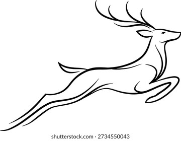 Minimal leaping deer line art vector illustration in clean modern outline style, suitable for logo, icon, branding, tattoo and print design.