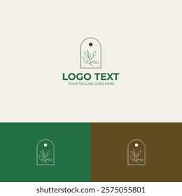 Minimal leaves line art logo design template