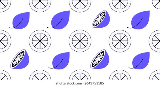 Minimal Lemon Seamless Pattern   Citrus Fruit Vector in Line Art Style for Summer Designs