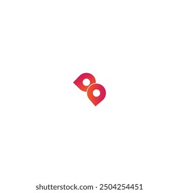 Minimal Letter B with Double Location Icons, Orange and Red Gradients, Clean Design on White Background, Ideal for Modern Branding and Professional Use.