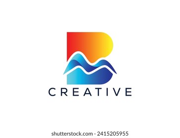 Mínima plantilla vectorial de diseño de logotipo de montaña de letra B. Logo del vector de la letra B inicial
