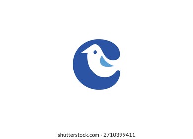 Logotipo mínimo del pájaro de la letra C en el fondo blanco 