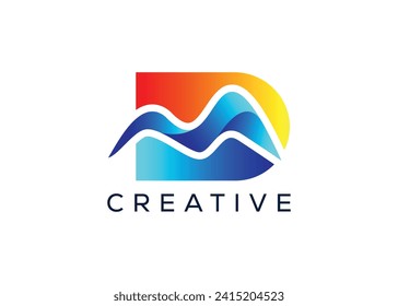Mínima plantilla vectorial de diseño de logotipo de montaña de la letra D. Logo del vector de la letra D inicial