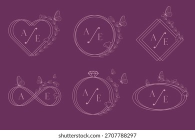 Letra mínima A y E Paquete de logotipo de Boda de mariposa
