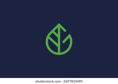 Letra mínima g com ícone de logotipo folha modelo de vetor	
