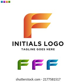  Minimal Letter Initial F Logo Design Template. Vector Logo Illustration