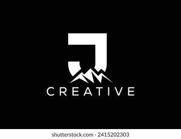 Minimal Letter J mountain logo design vector template. Initial Letter J hill vector logo