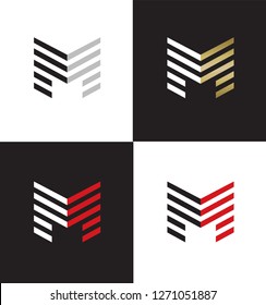 Minimal letter M logo linear icon design with stripes.