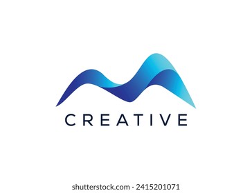 Minimal Letter M mountain logo design vector template. Initial Letter M hill vector logo