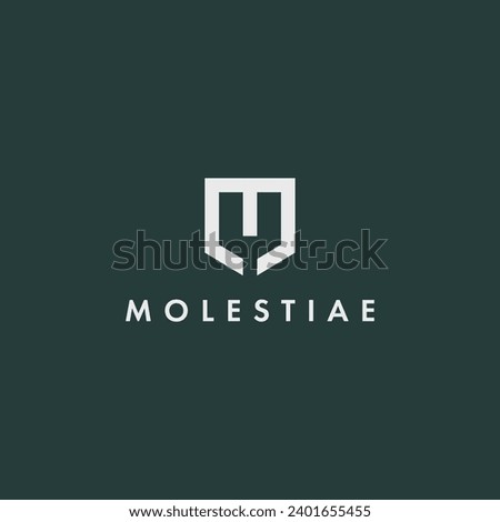 minimal letter M shield line logo design