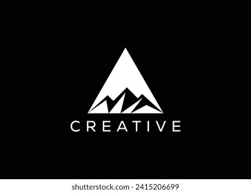 Mínima letra A modelo de diseño de vector de logotipo de montaña. Letra inicial logotipo vectorial de una colina