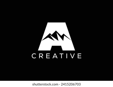 Minimal Letter A mountain logo design vector template. Initial Letter A hill vector logo