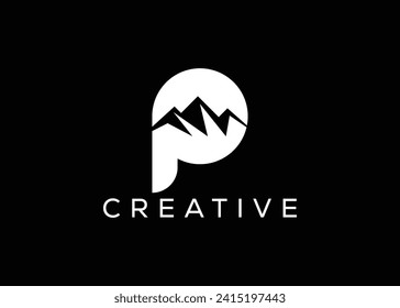 Minimal Letter P mountain logo design vector template. Initial Letter P hill vector logo