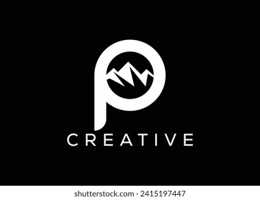 Minimal Letter P Gebirgslogo Design Vektorvorlage. Ursprüngliches Letter-P-Hügel-Vektorlogo