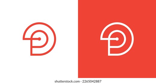 Minimal letter p tech Logo Design on red and white background