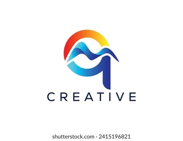 Minimal Letter Q mountain logo design vector template. Initial Letter Q hill vector logo.