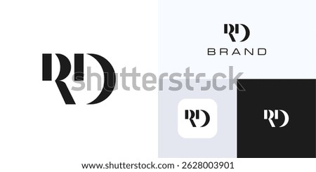 Minimal letter R and D with geometric style, logo icon design vector illustration template, Elegant symbol initial alphabet RD, DR with monochrome color for brand identity and business company