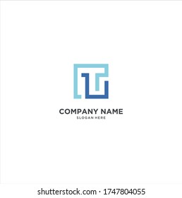 minimal letter T minimal square shape in blue T initial letter based logo icon.