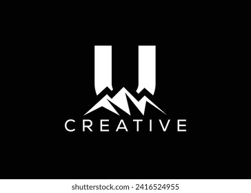 Mínima plantilla vectorial de diseño de logotipo de montaña de letra U. Letra inicial logotipo vectorial de la colina U