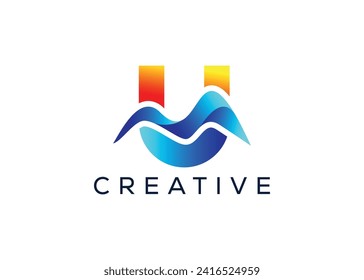 Minimal Letter U mountain logo design vector template. Initial Letter U hill vector logo
