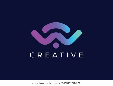 Minimal Letter w wifi signal logo vector template