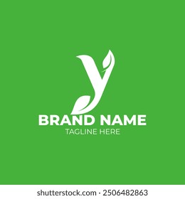 Logotipo mínimo de la letra Y con la hoja y el elemento, logotipo moderno de la compañía de la naturaleza agrícola.