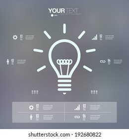 Minimal light bulb icon design with infographic elements on dark blurry background  Eps 10 stock vector illustration 