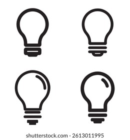Minimal light bulb icons in black outline style ideal for ideas innovation and energy themes
