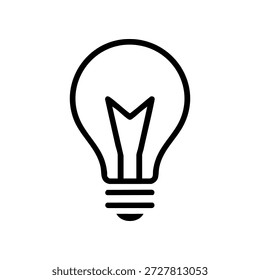 Ícone de ideia de lâmpada mínima em estilo de vetor de contorno limpo. Ideal para design de interface do usuário, software empresarial, conceitos de inovação e criatividade, escalável e fácil de personalizar.