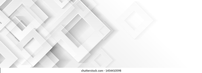 Minimal light grey glossy squares. Abstract technology banner design. White geometric background. Vector illustration