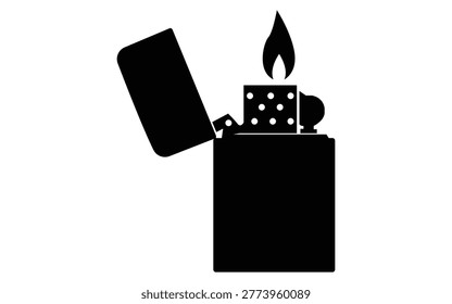 Minimal lighter with flame symbolizing ignition, fire, and heat energy. Suitable for smoking, tools, or fire-related concept designs.