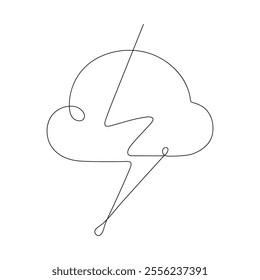 A minimal lightning bolt in a cloud continuous one line art illustration