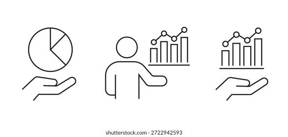 Minimal line analytics icon set with charts, graphs, gears, and data analysis symbols, representing business intelligence, performance tracking, and reporting. analytic icons.