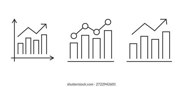 Minimal line analytics icon set with charts, graphs, gears, and data analysis symbols, representing business intelligence, performance tracking, and reporting. analytic icons.