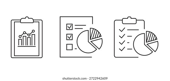Minimal line analytics icon set with charts, graphs, gears, and data analysis symbols, representing business intelligence, performance tracking, and reporting. analytic icons.