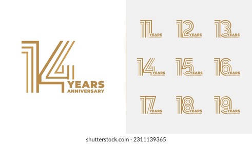 Minimal line anniversary logo collections. Birthday symbol for happy celebrations with luxury style. Number icon vector set