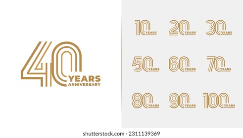 Minimal line anniversary logo collections. Birthday symbol for happy celebrations with luxury style. Number icon vector set