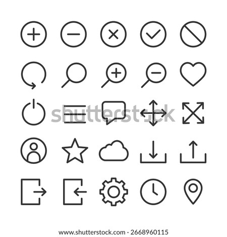 Minimal line app vector icons set isolated on white background