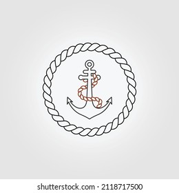 Minimal Line Art Anchor Logo Vector Icon Illustration Design, Nautical Concept Modern