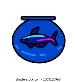 Minimal line art aquarium fish in glass bowl icon - concept for design zoo shop, web, poster, banner, flyer