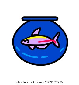 Minimal line art aquarium fish in glass bowl icon - concept for design zoo shop, web, poster, banner, flyer
