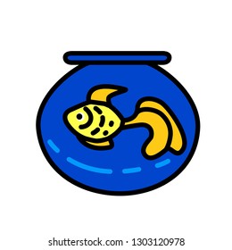 Minimal line art aquarium fish in glass bowl icon - concept for design zoo shop, web, poster, banner, flyer