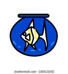 Minimal line art aquarium fish in glass bowl icon - concept for design zoo shop, web, poster, banner, flyer