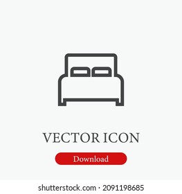 Minimal line art bed icon. Editable vector illustration representing sleep, rest, or furniture. Suitable for hotel, bedroom, or lifestyle design.